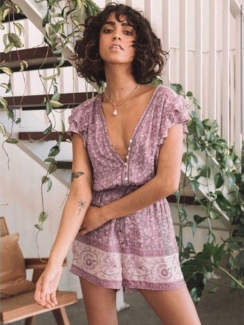 Spell & The Gypsy Collective Dahlia Romper in Mulberry - Size L Rare